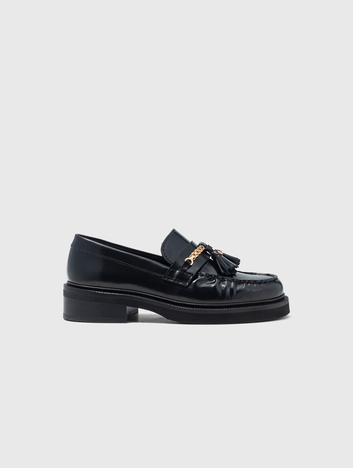 Mocassins en cuir &agrave; bords pliss&eacute;s