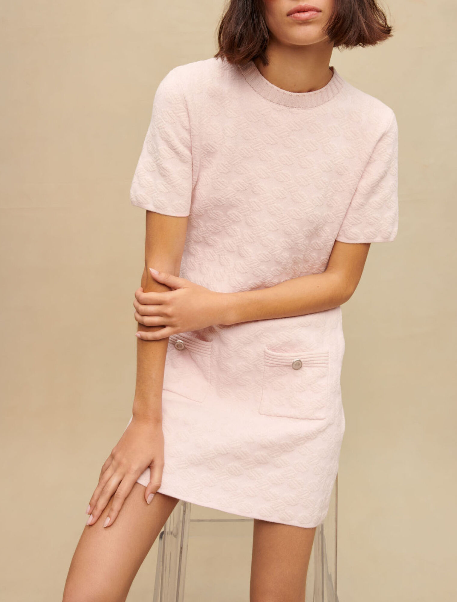 Robe en maille texturée rose