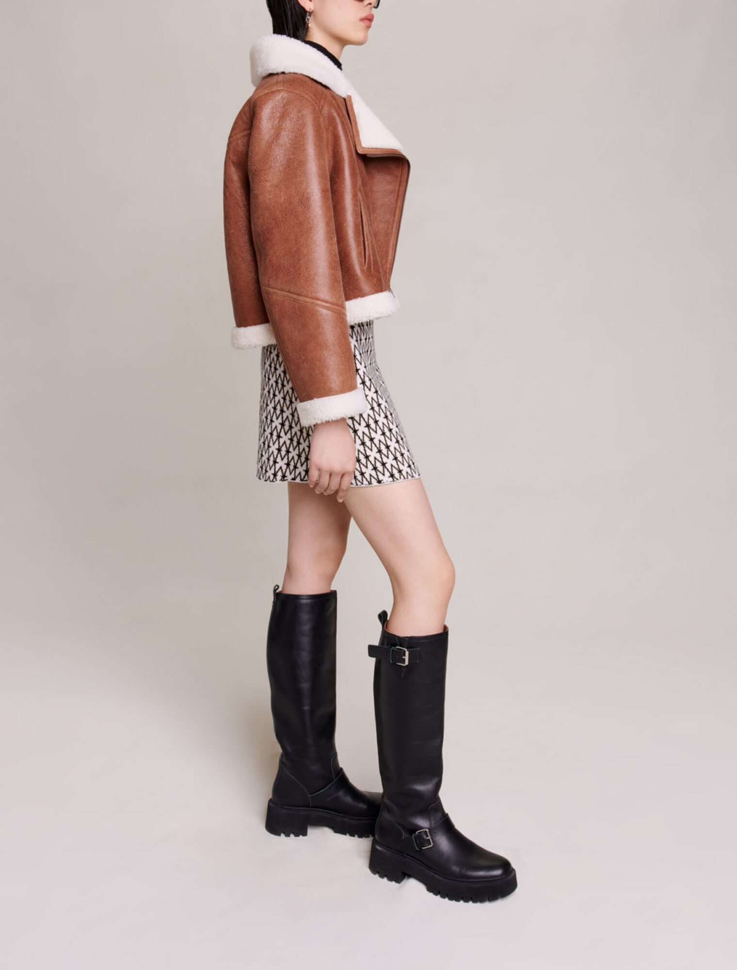 Blouson court en cuir d'agneau