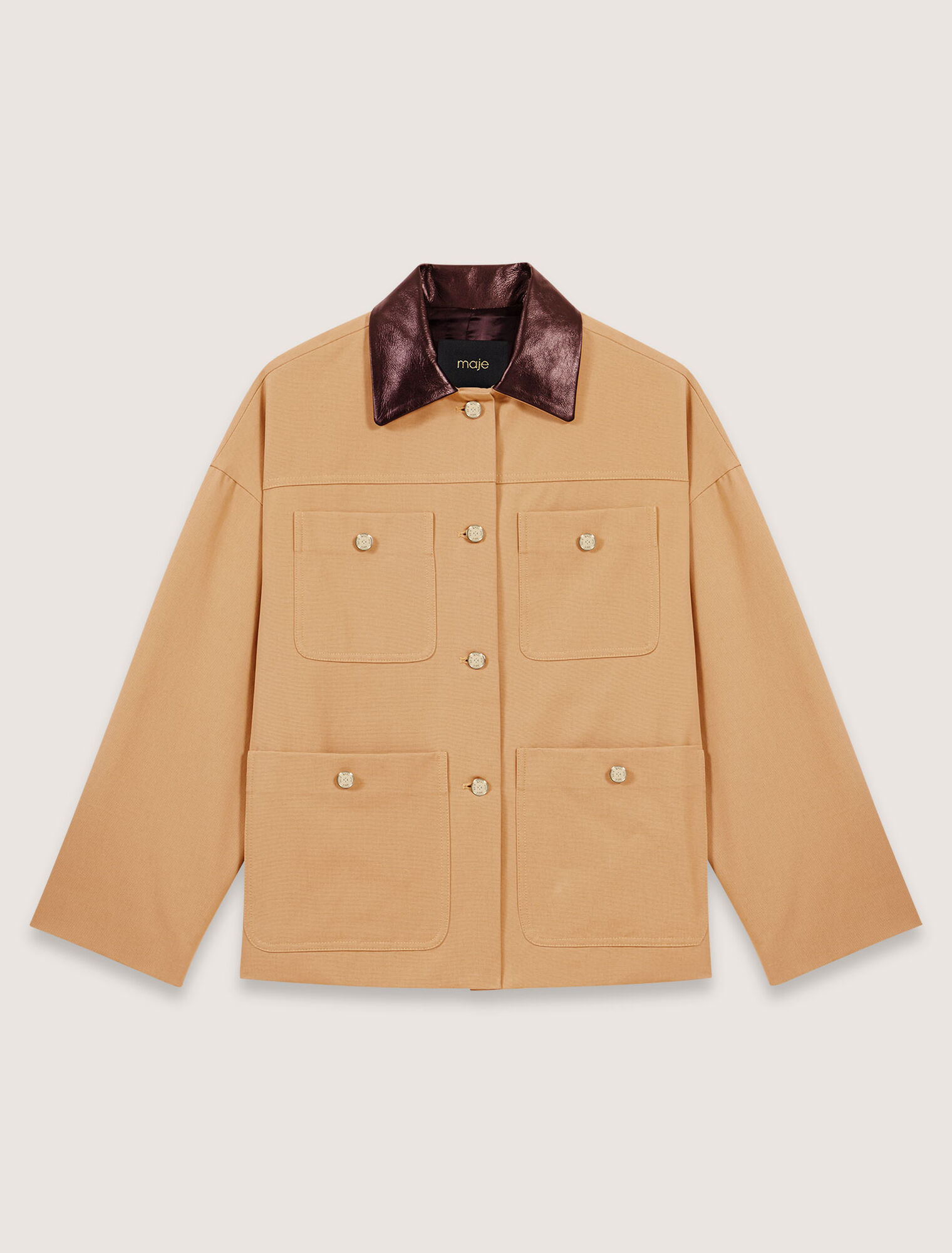 Manteau en coton et col en cuir