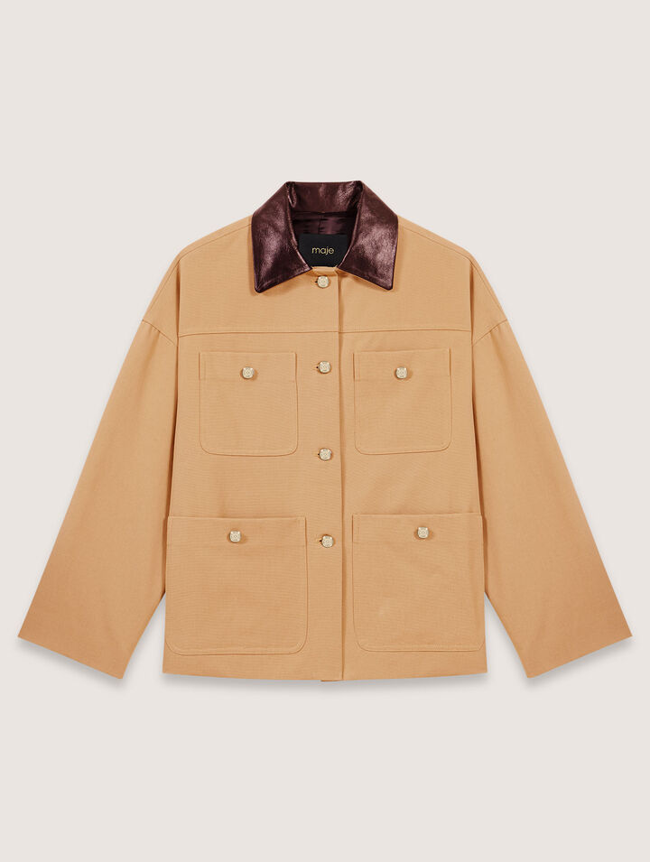 Manteau en coton et col en cuir