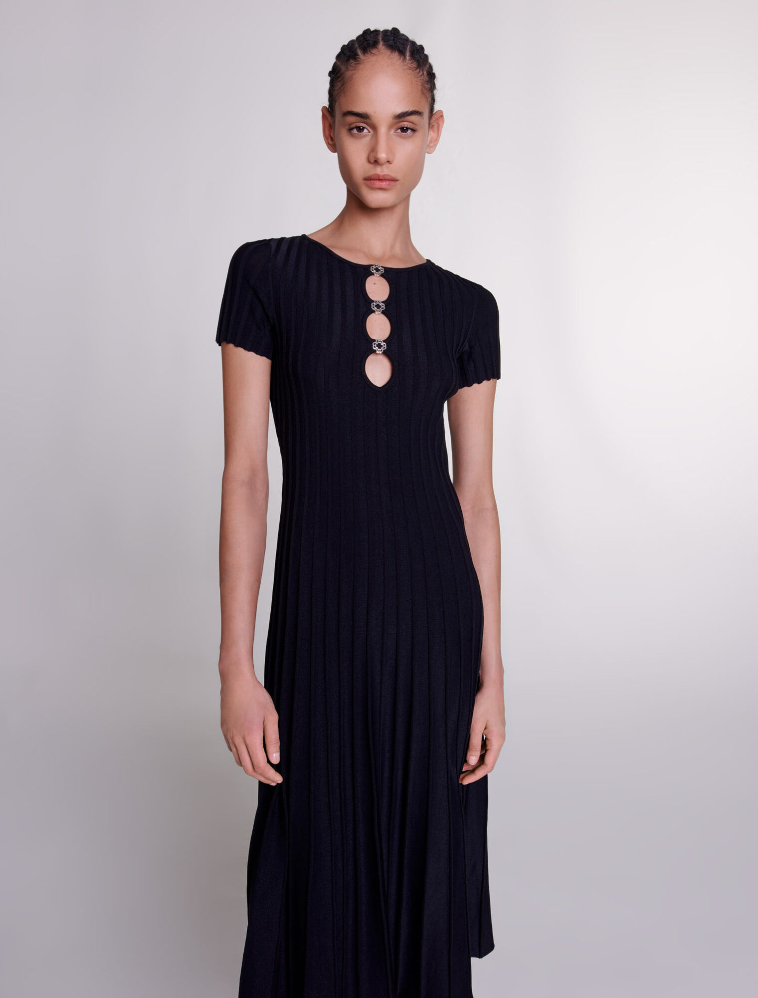Robe longue en maille côtelée