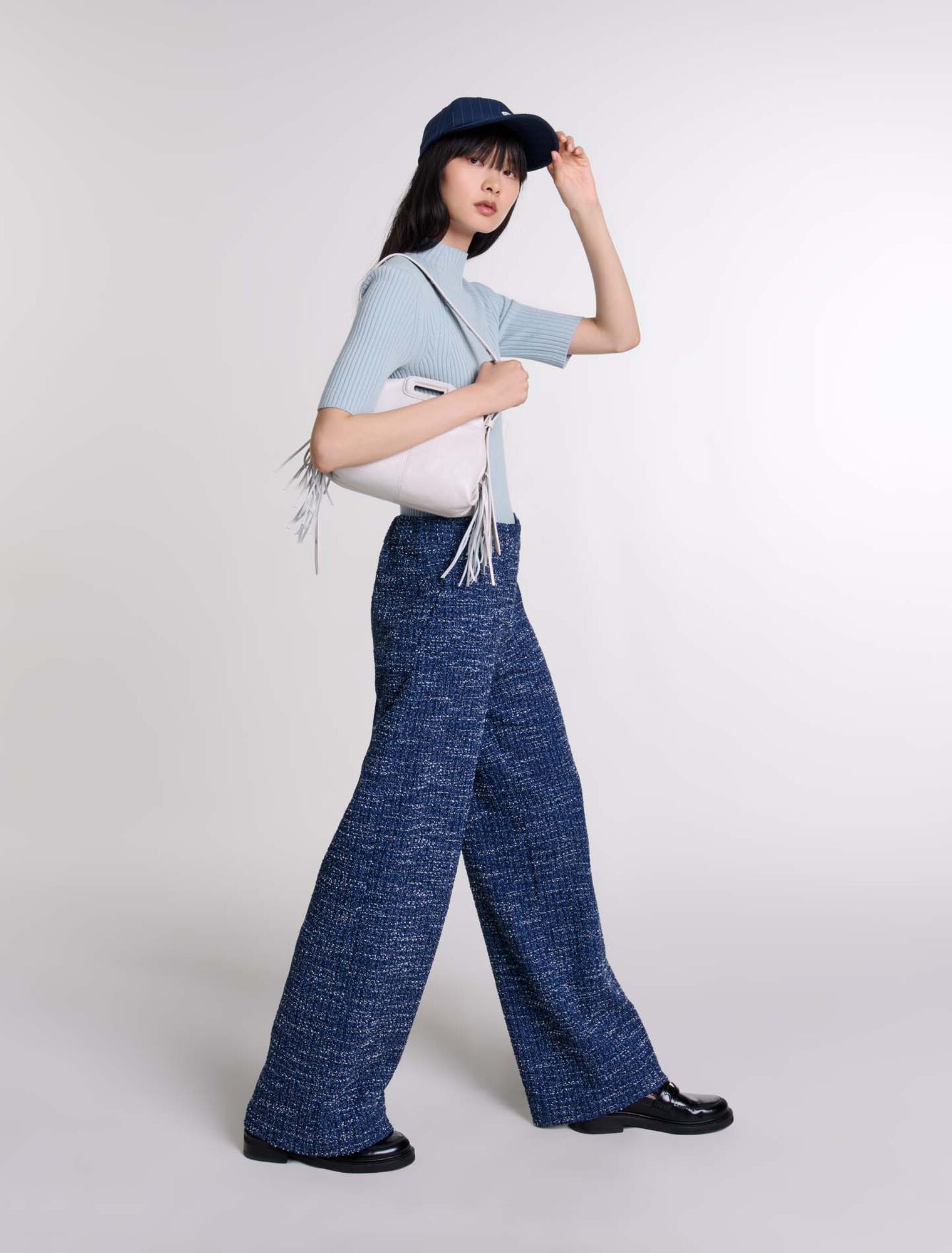 Pantalon large en tweed