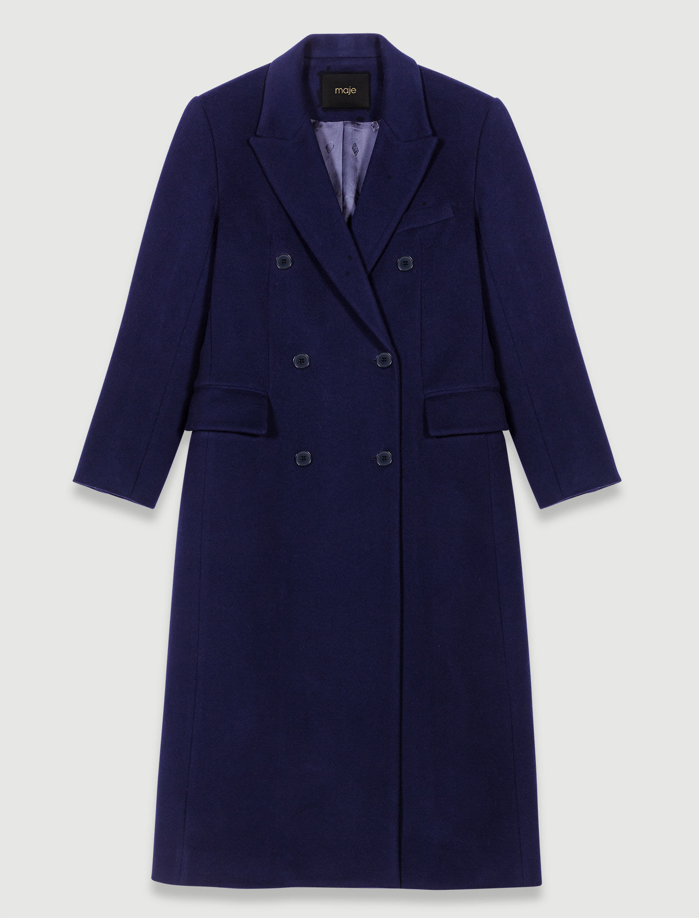 Buy Manteau Long Bleu Marine Maje in Reunion discount voucher