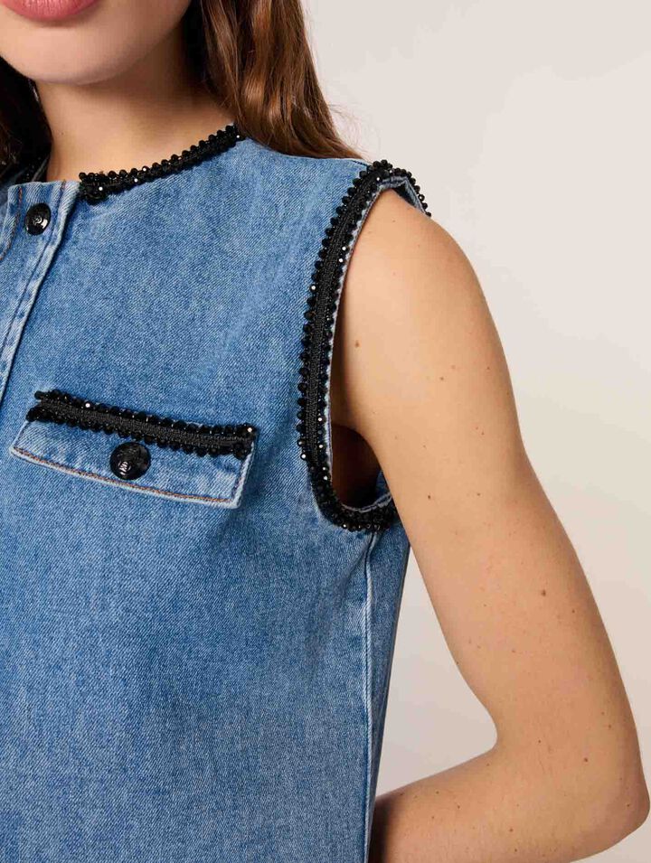 Robe en denim et galons brodés