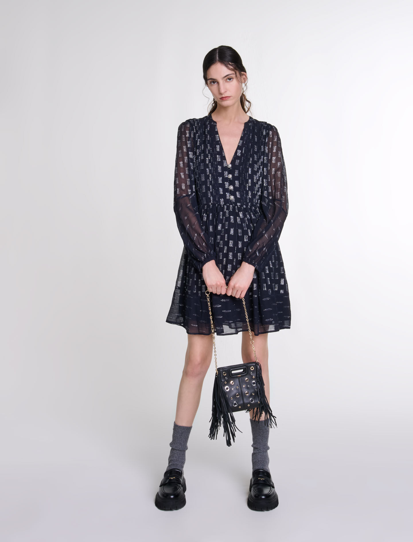 Robe courte plissee a imprime fleurs Robes courtes Maje