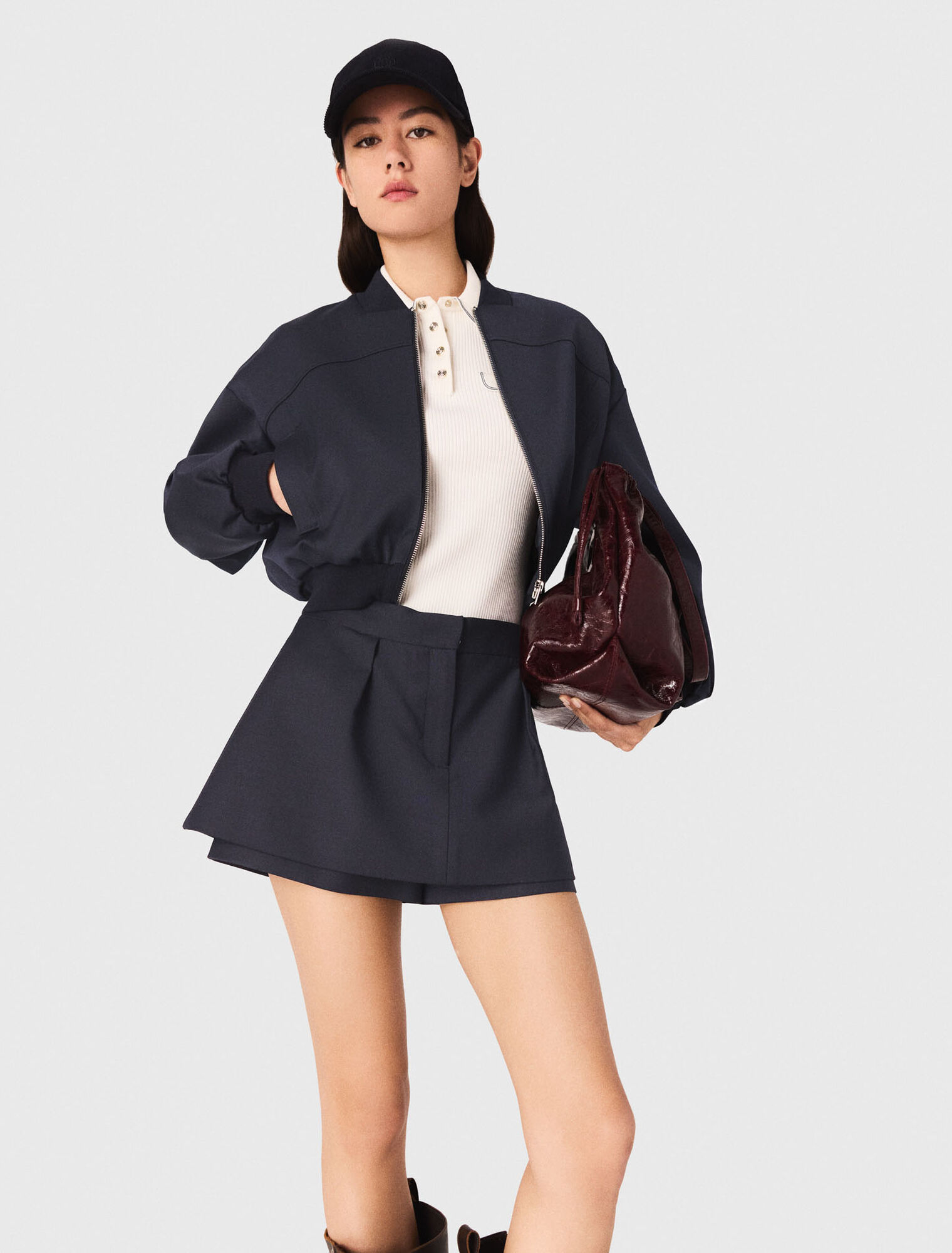 Bombers zippé en laine mélangée
