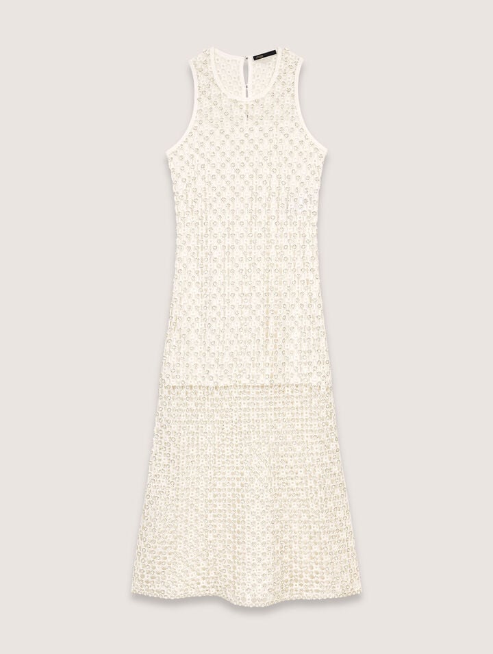 Maje Resille Open-knit Midi Dress In Blanc