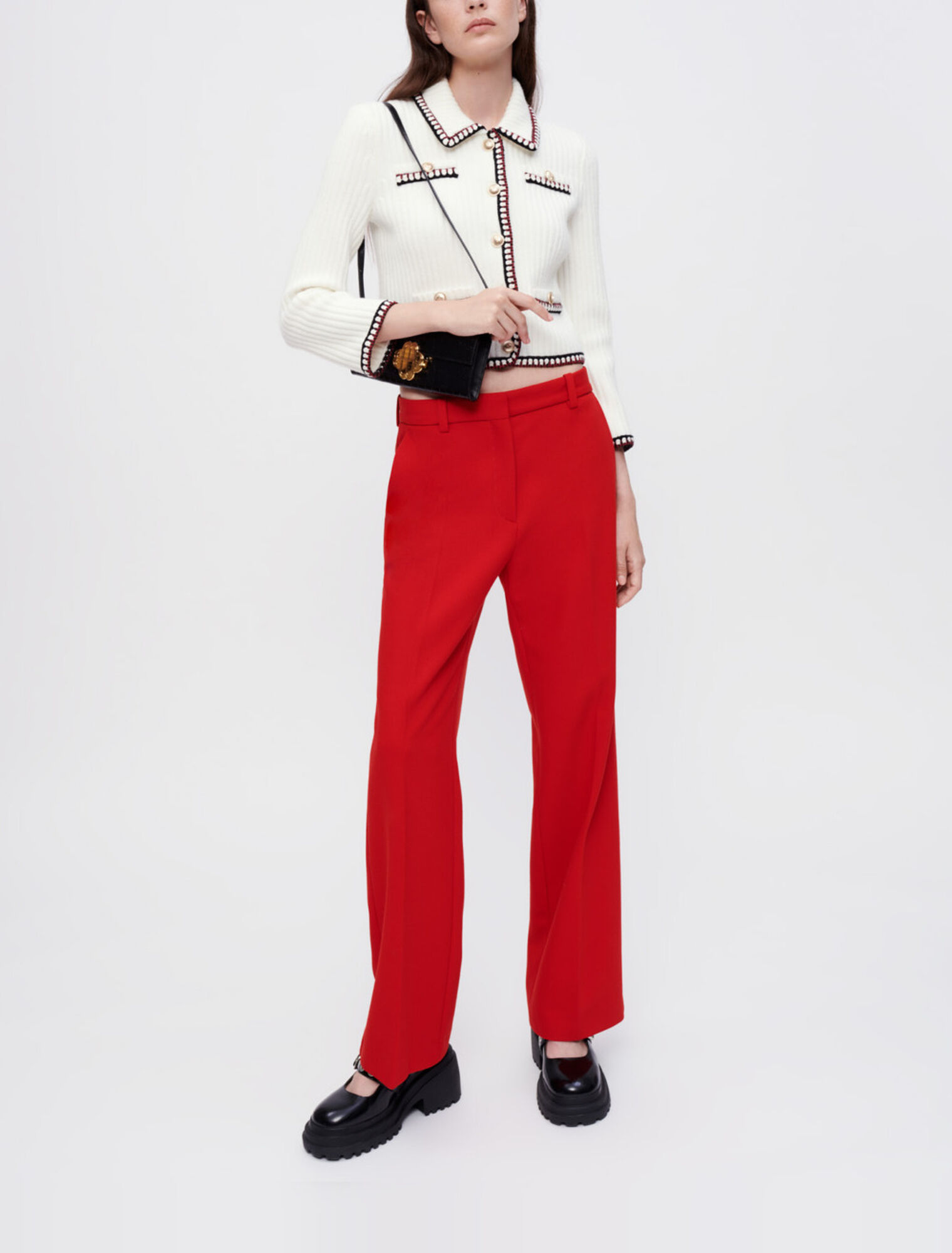 Pantalon tailleur large rouge