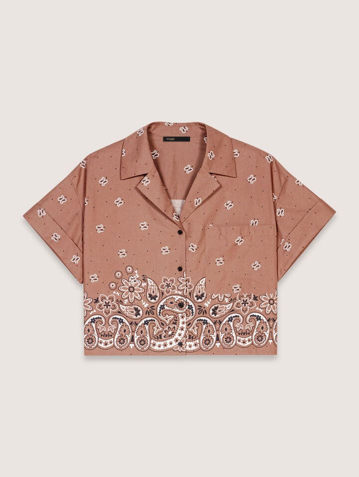 Maje Patterned Rhinestone Cropped Shirt In Imprime Bandana Marron