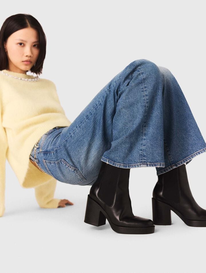 Bottine chelsea à talon en cuir