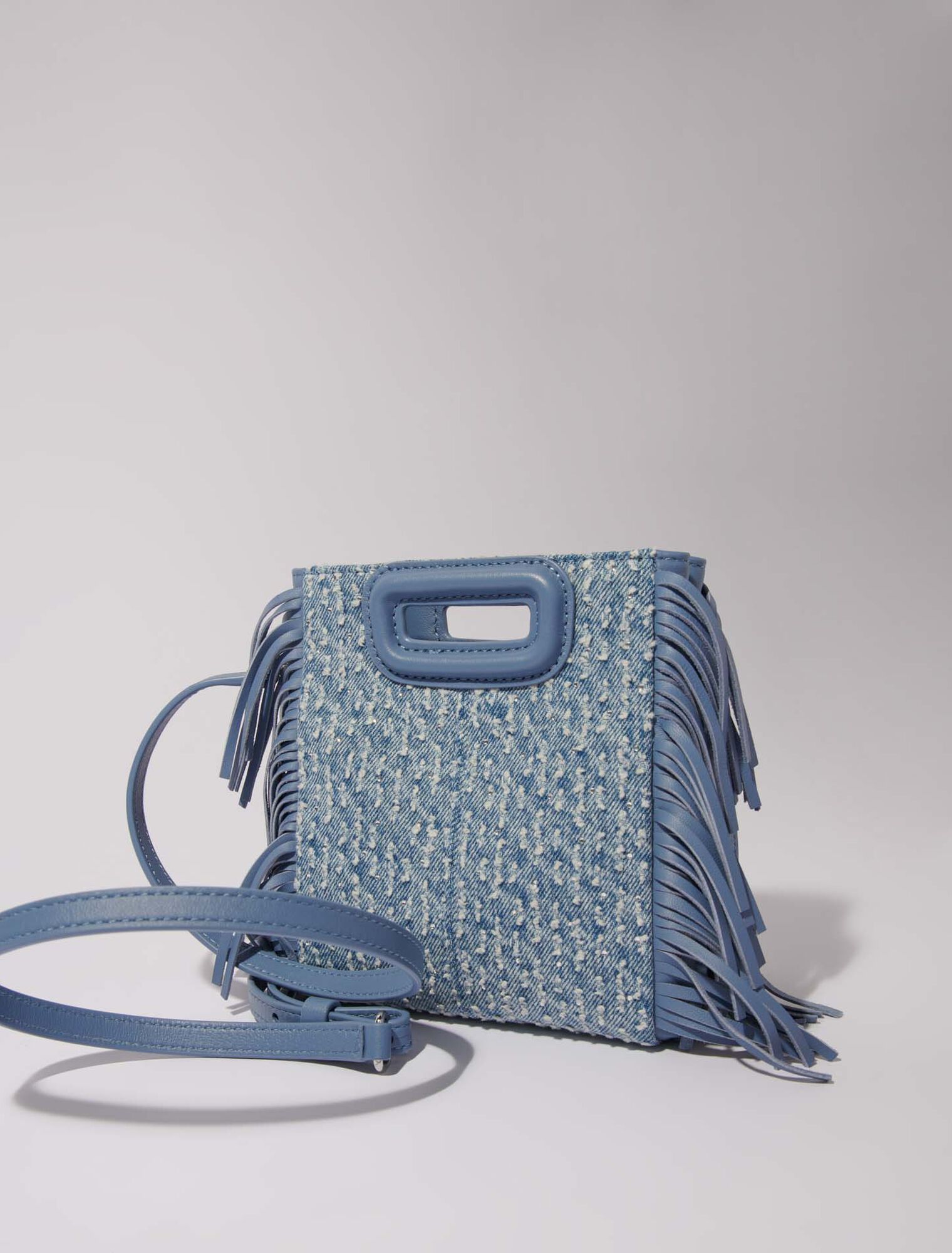 Sac M mini en toile denim et strass
