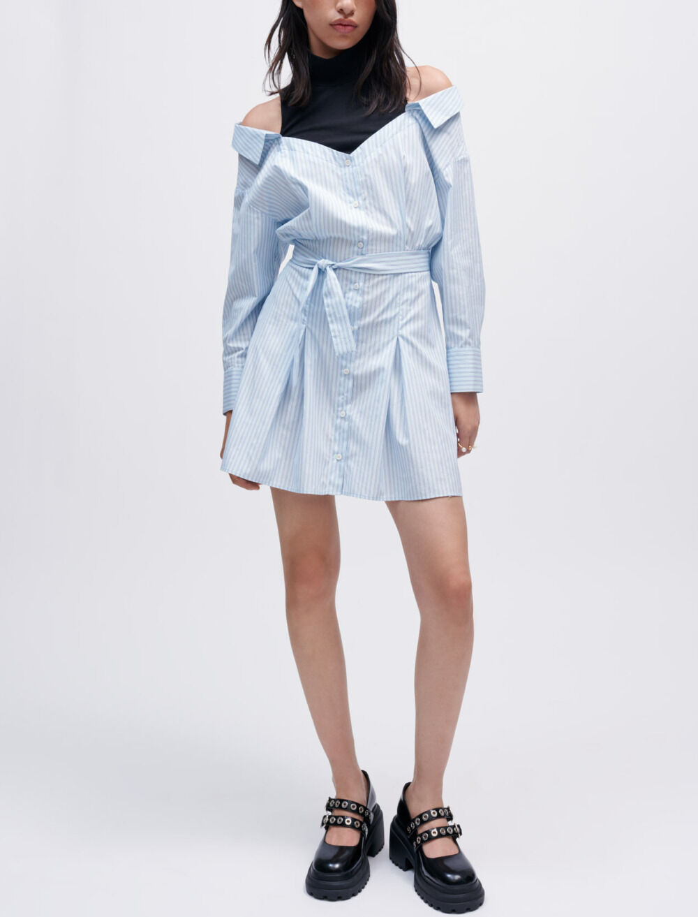 Robe chemise trompe l il a rayures Robes Maje