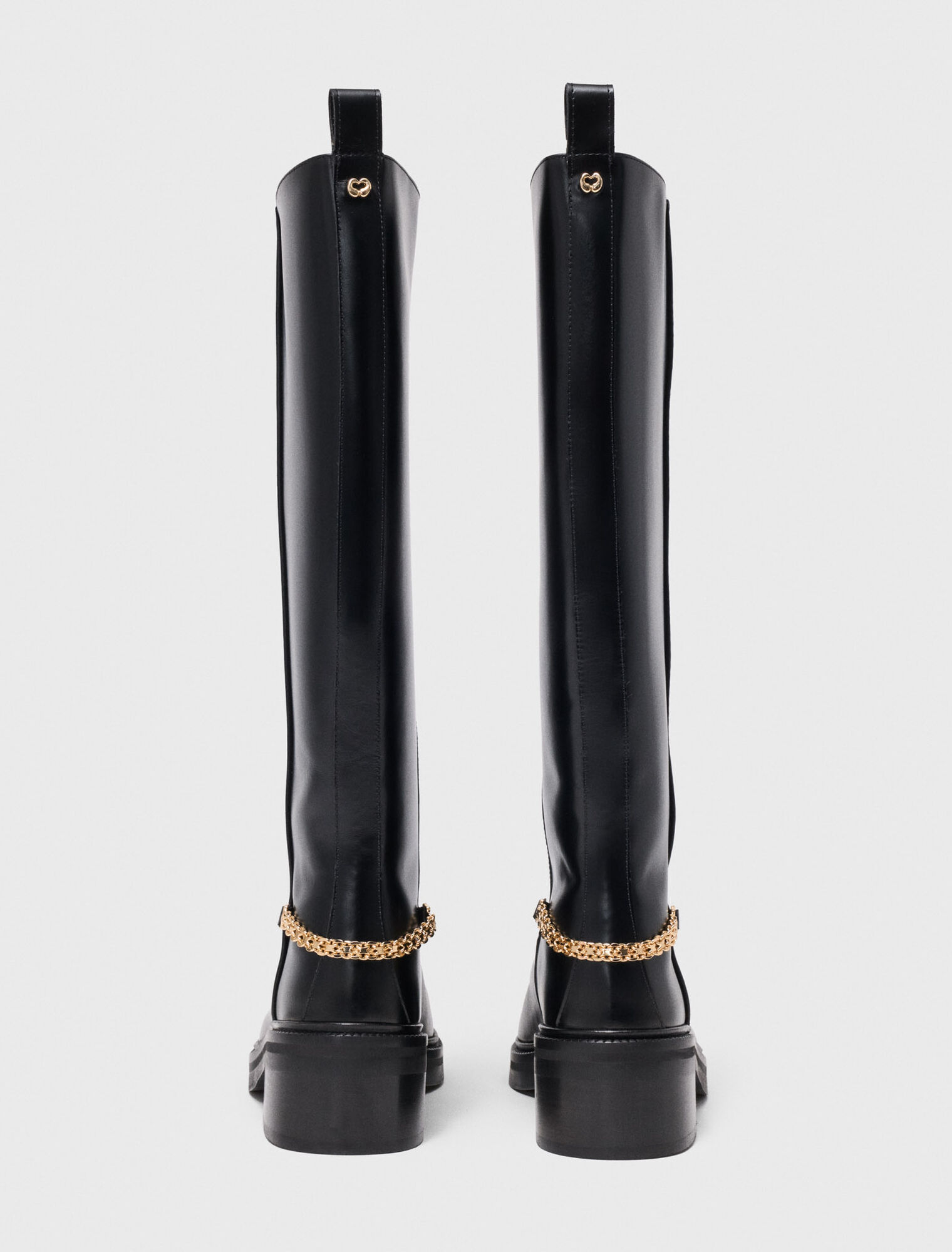 Bottes plates en cuir d&eacute;tail chaine