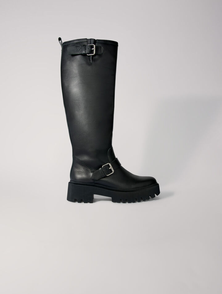 Bottes biker en cuir lisse