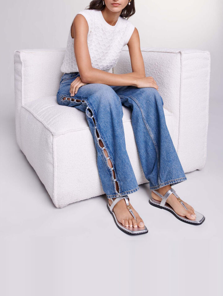 Jeans droit ajouré et perlé