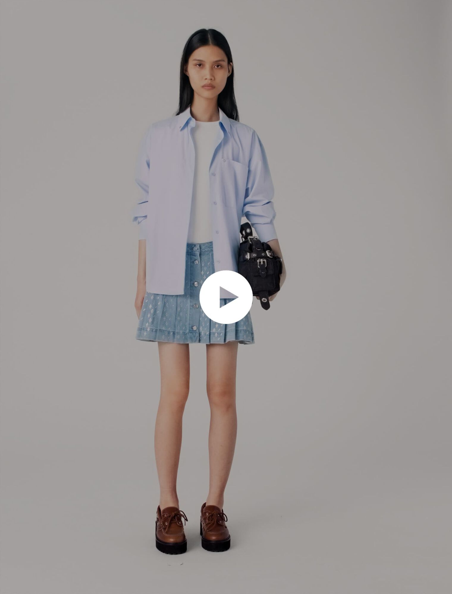 Jupe plissée en denim strassée