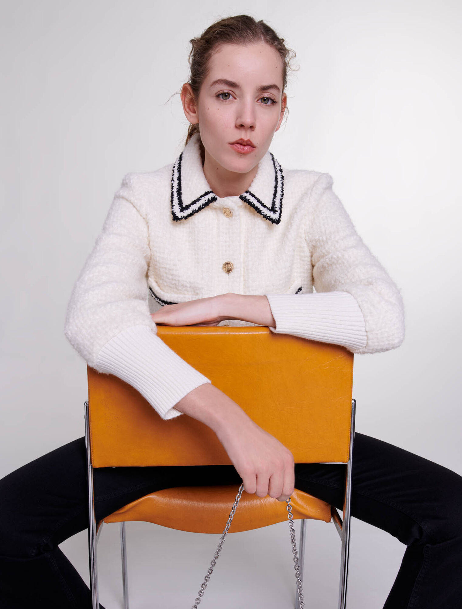 Blouson façon tweed contrasté