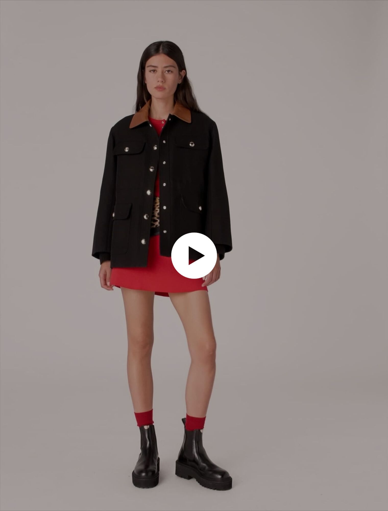 Parka avec col en cuir