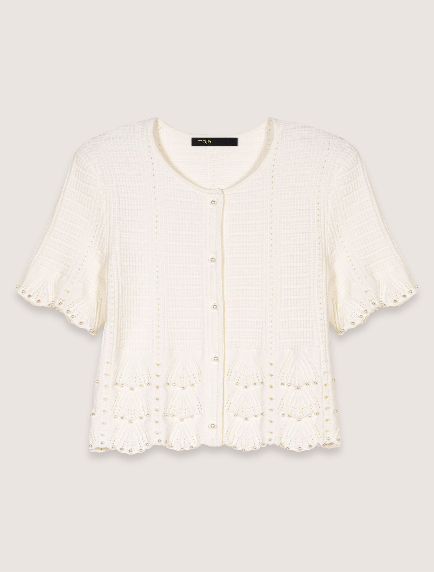 Cardigan en maille pointelle perlée