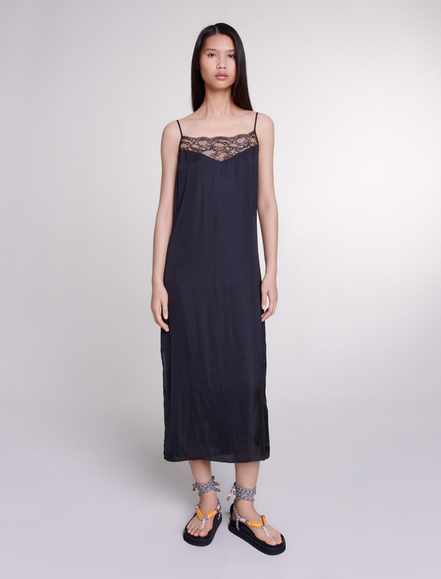 Robe longue satinee Maje