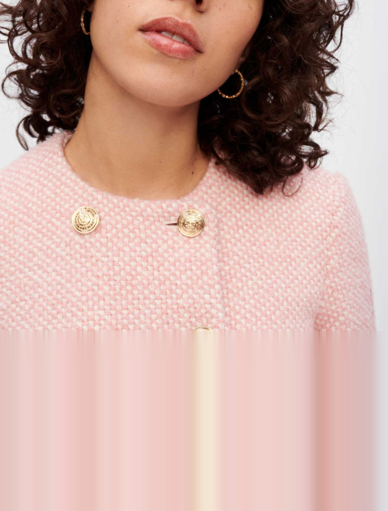 Veste en tweed chiné rose et écru
