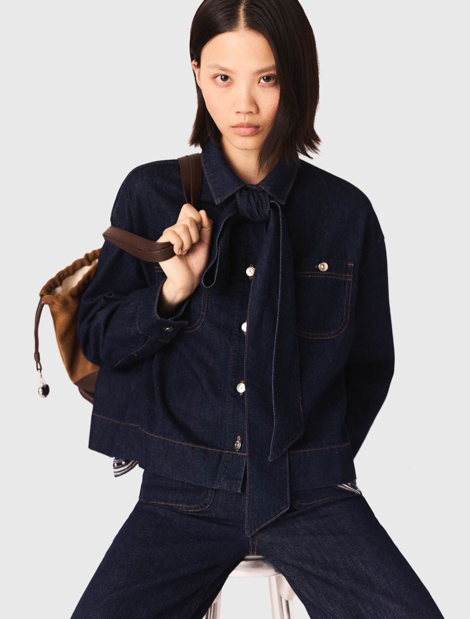 Chemise en denim avec Lavallière