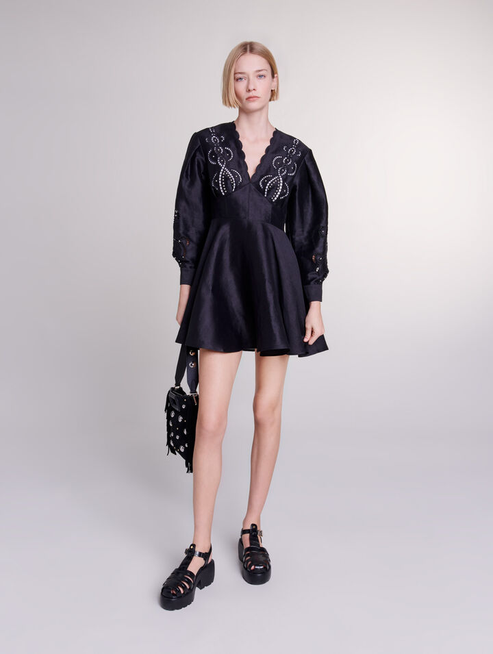 Robe courte en lin à broderies