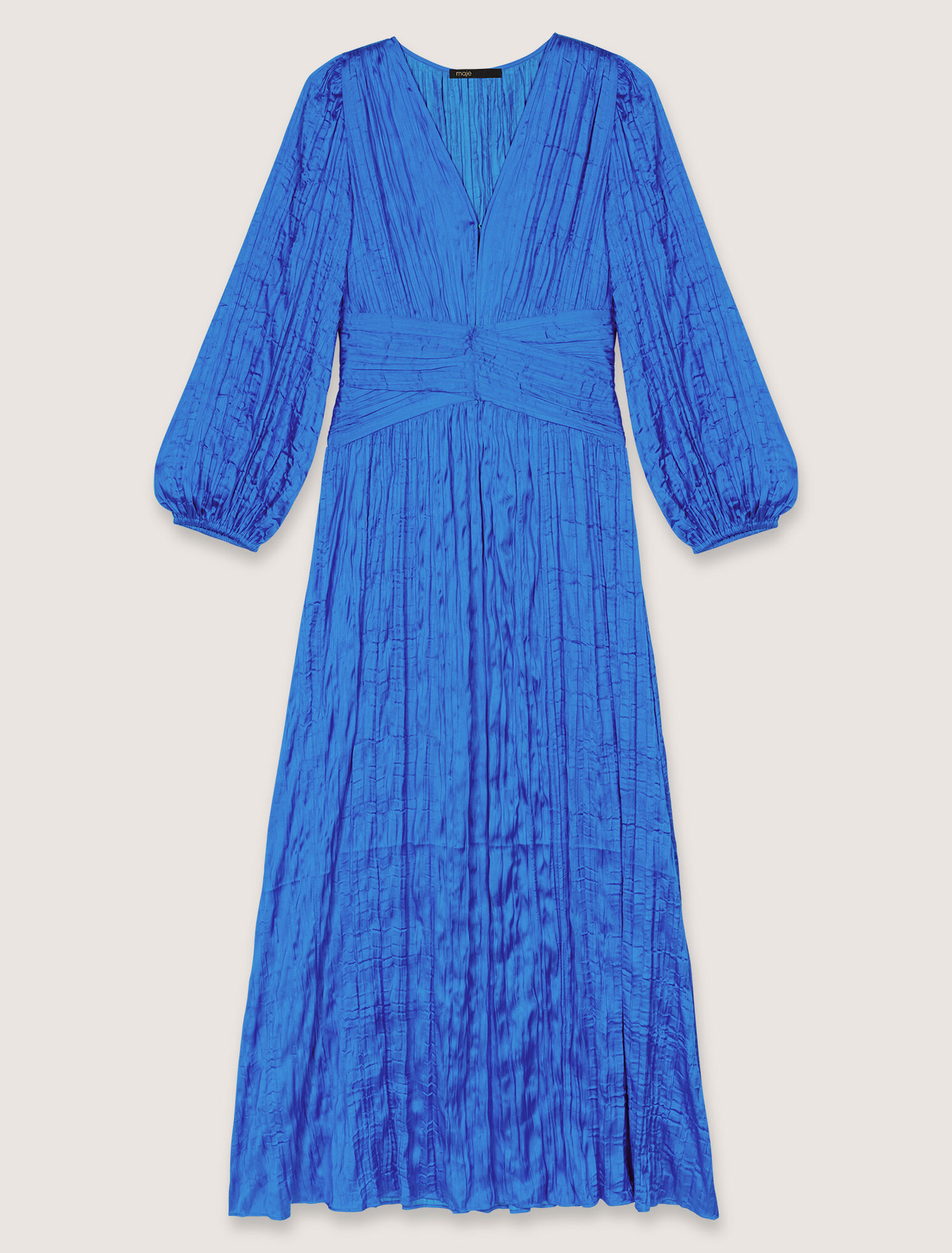 Robe longue satinée plissée