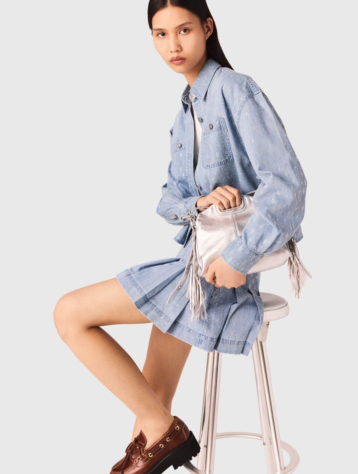 Chemise courte en jean strassée