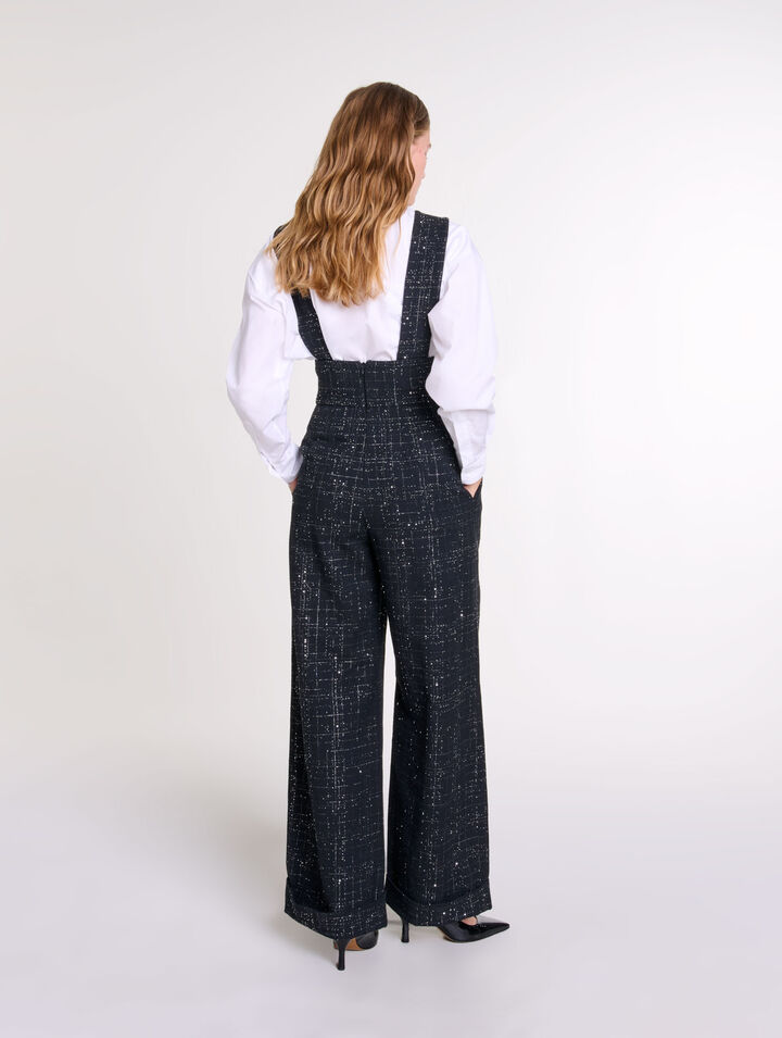 Pantalon large à bretelles en tweed