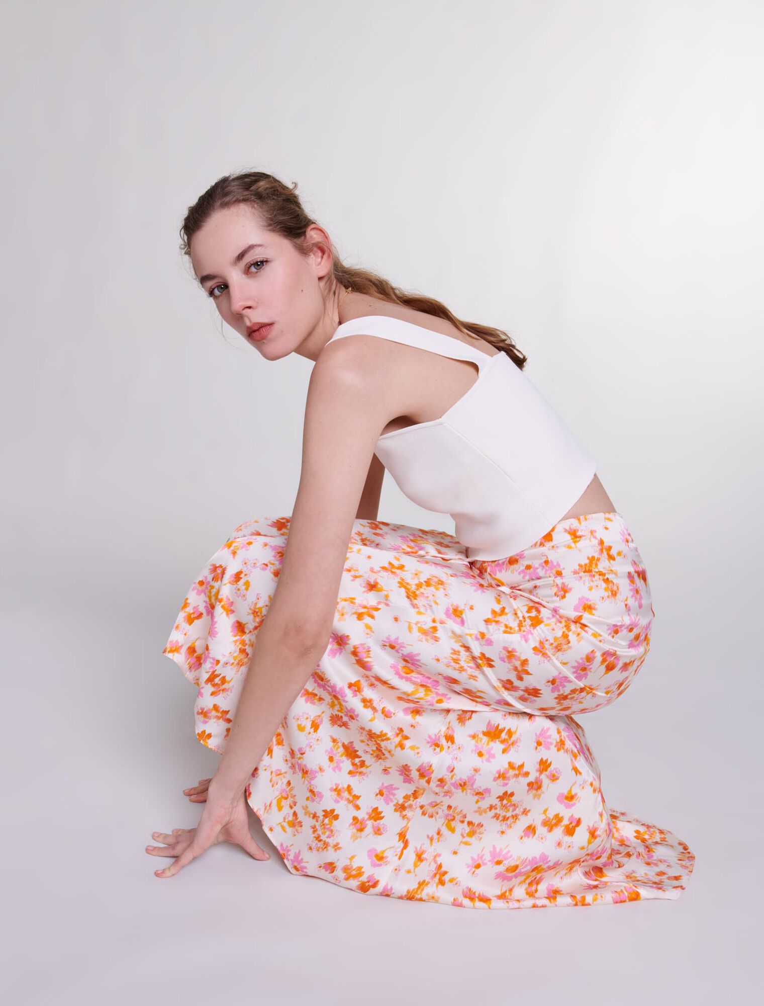 Jupe satinée fleurie