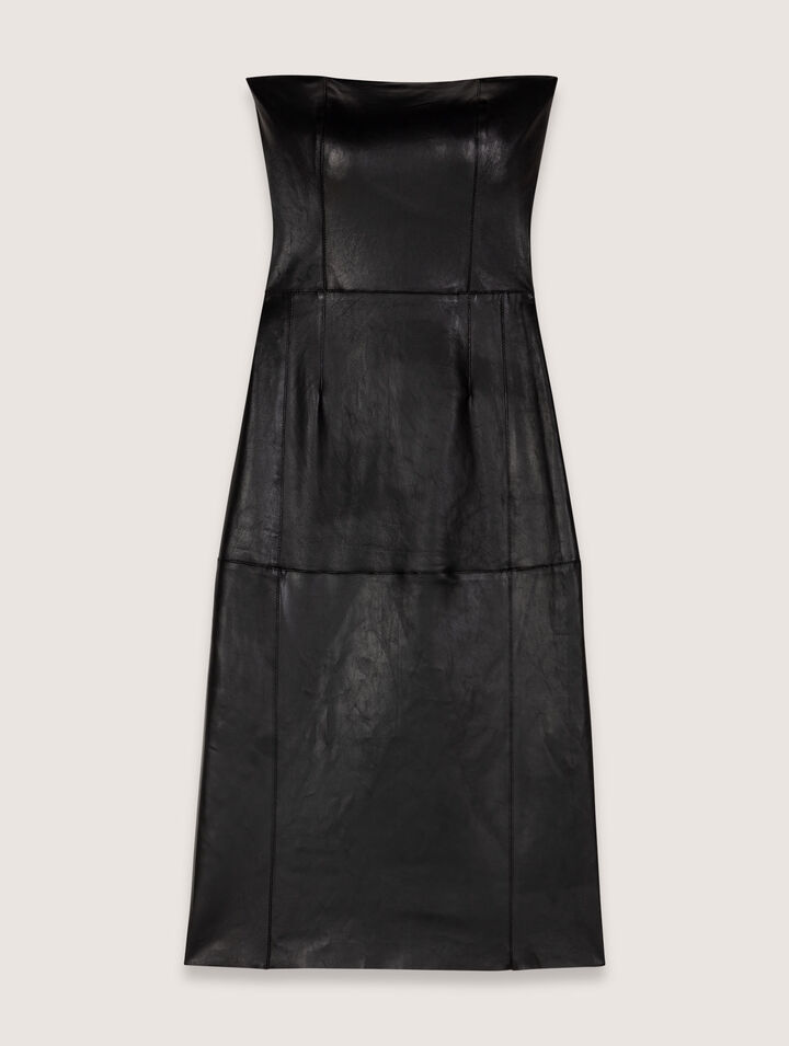 Robe bustier midi en cuir stretch