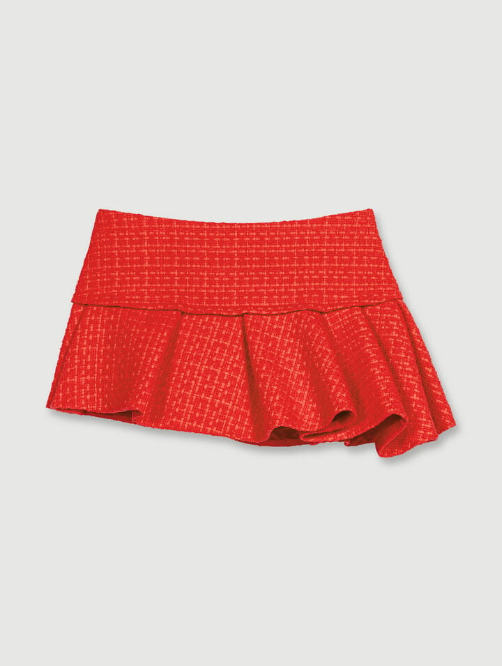 Mini-jupe En Tweed AsymÃ©trique - Rouge - Maje