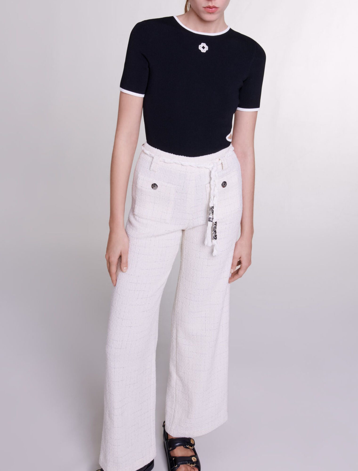 Pantalon en tweed à fils métalisés