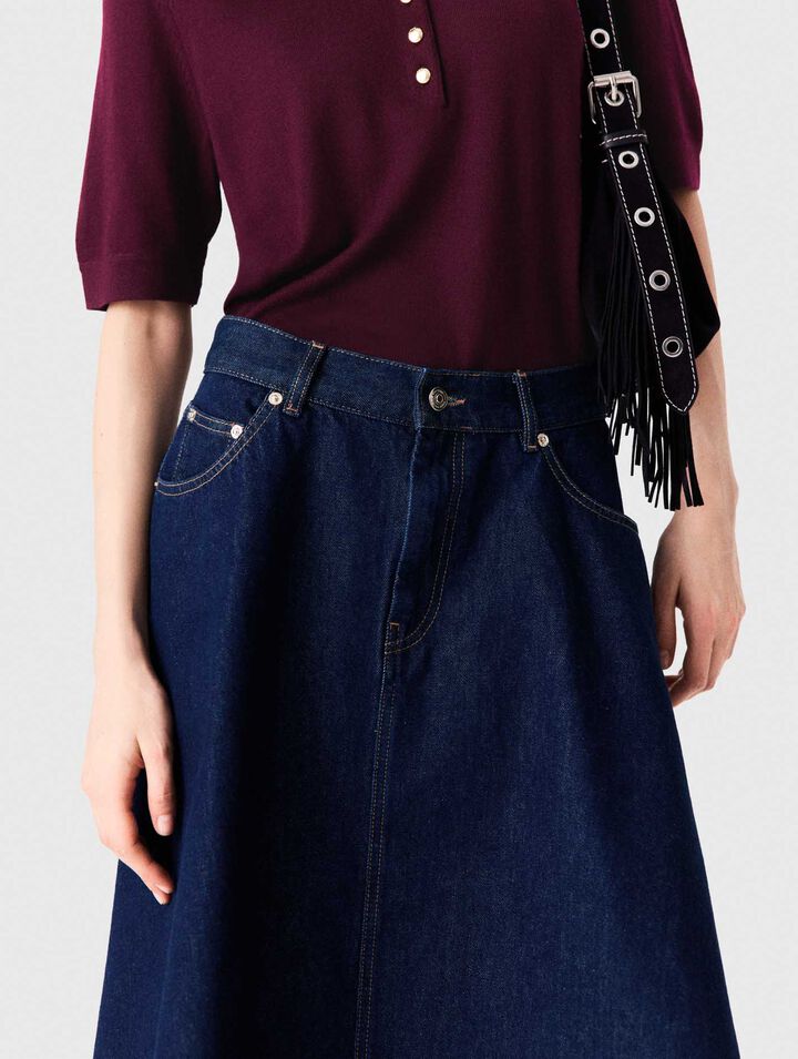 Jupe &eacute;vas&eacute;e en denim mi-longue