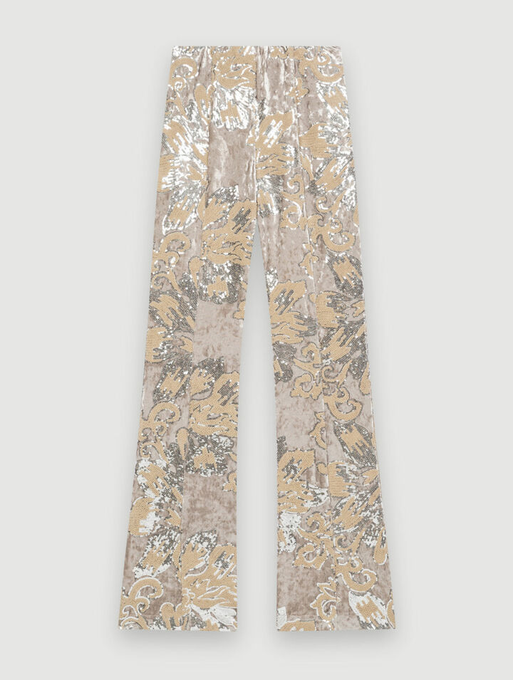 Pantalon en velours rebrodé de sequins