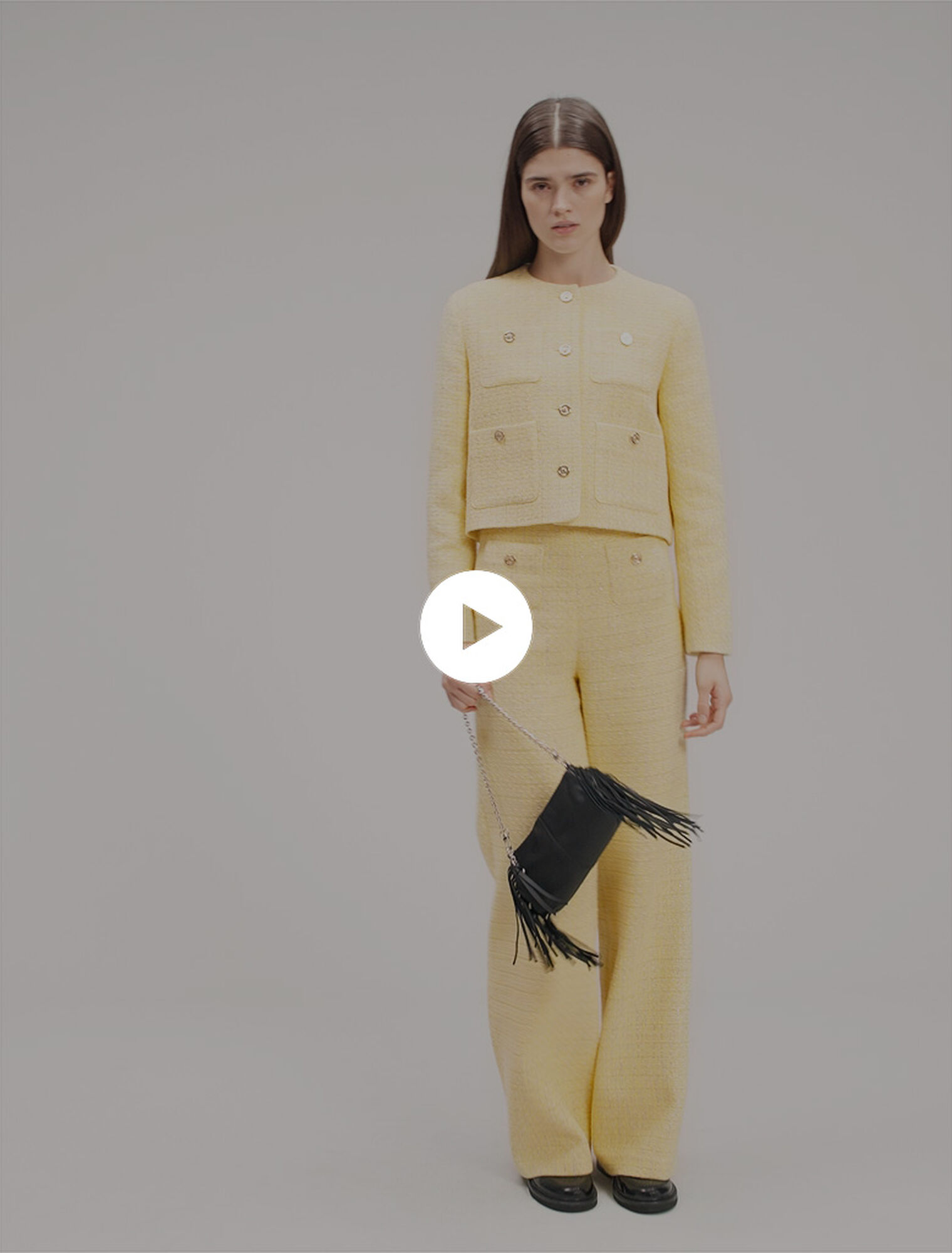 Pantalon droit en tweed et lurex
