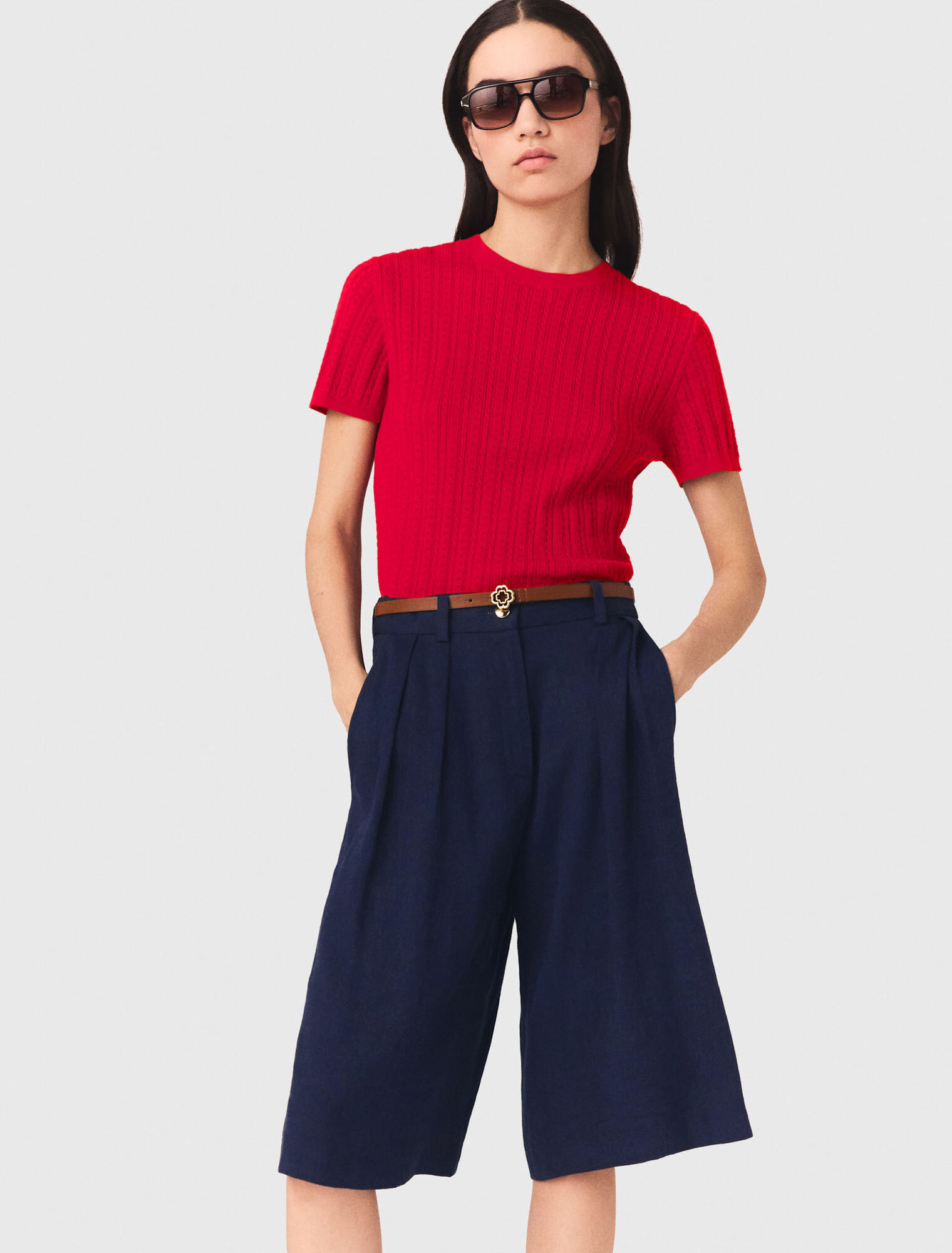 Bermudas en lin m&eacute;lang&eacute;