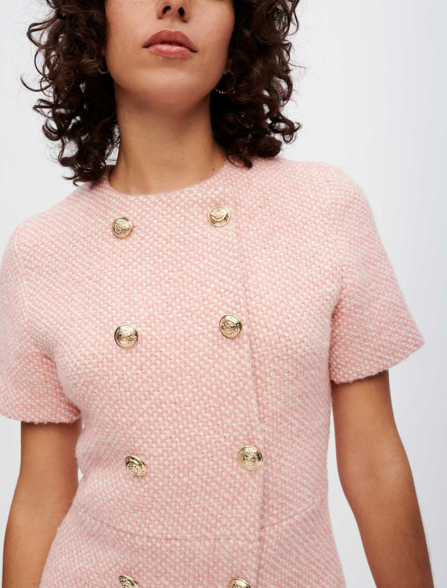 Robe en tweed chiné rose et écru