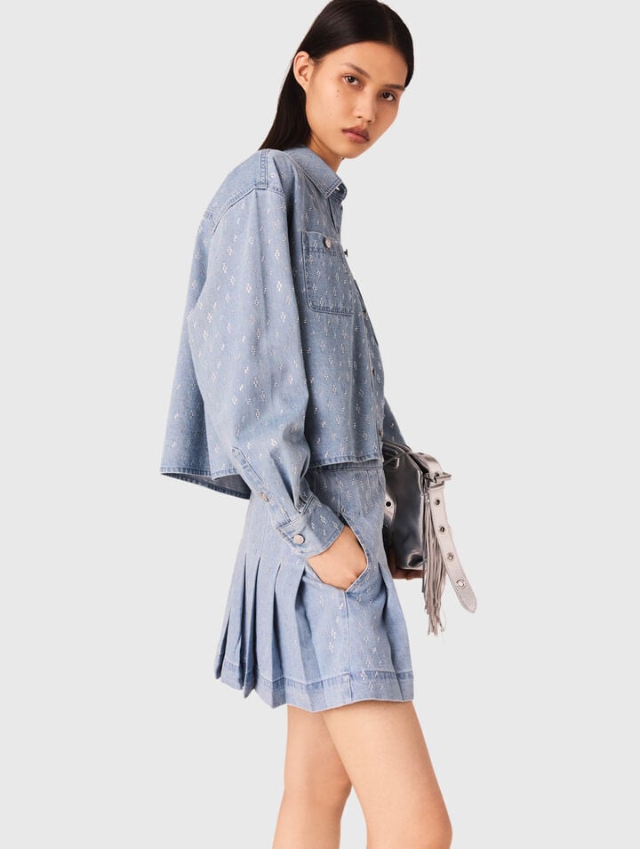 Chemise courte en jean strassée