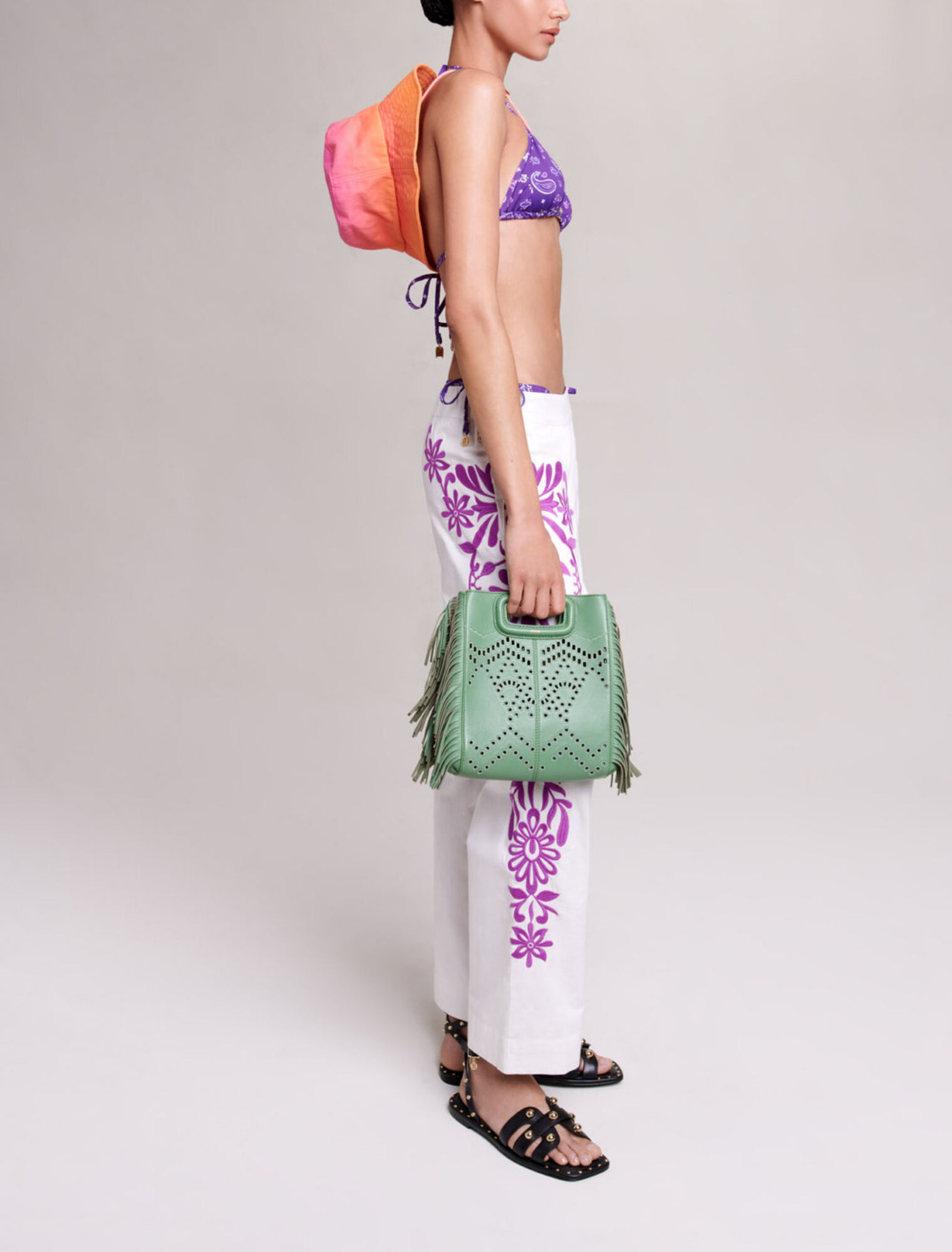 Pantalon large brodé