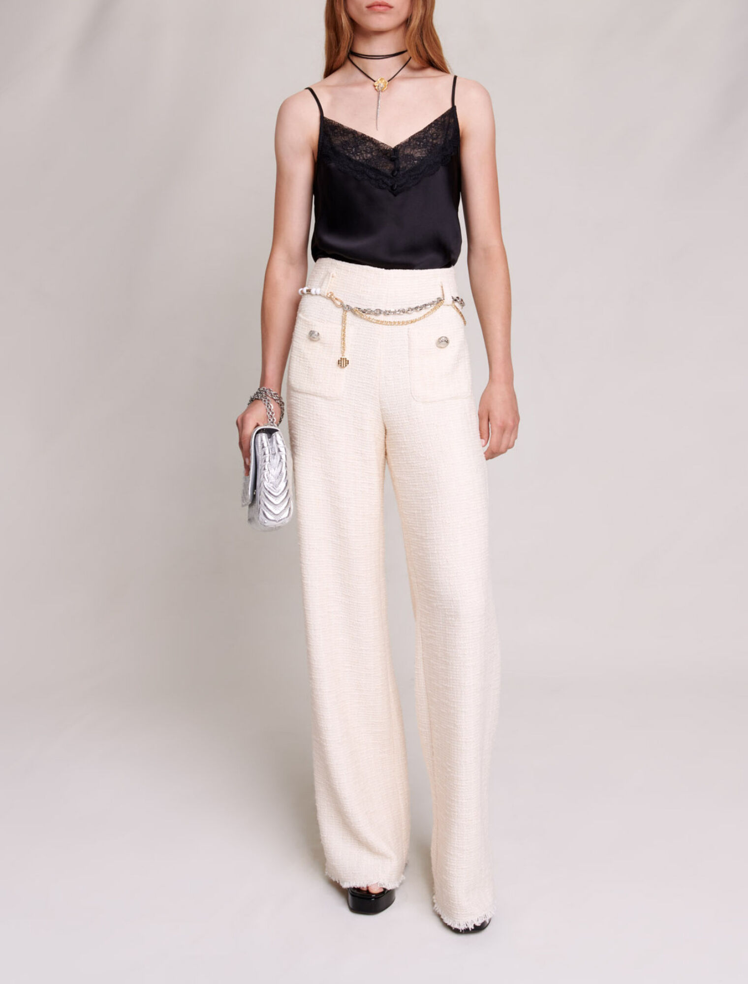Pantalon large en tweed