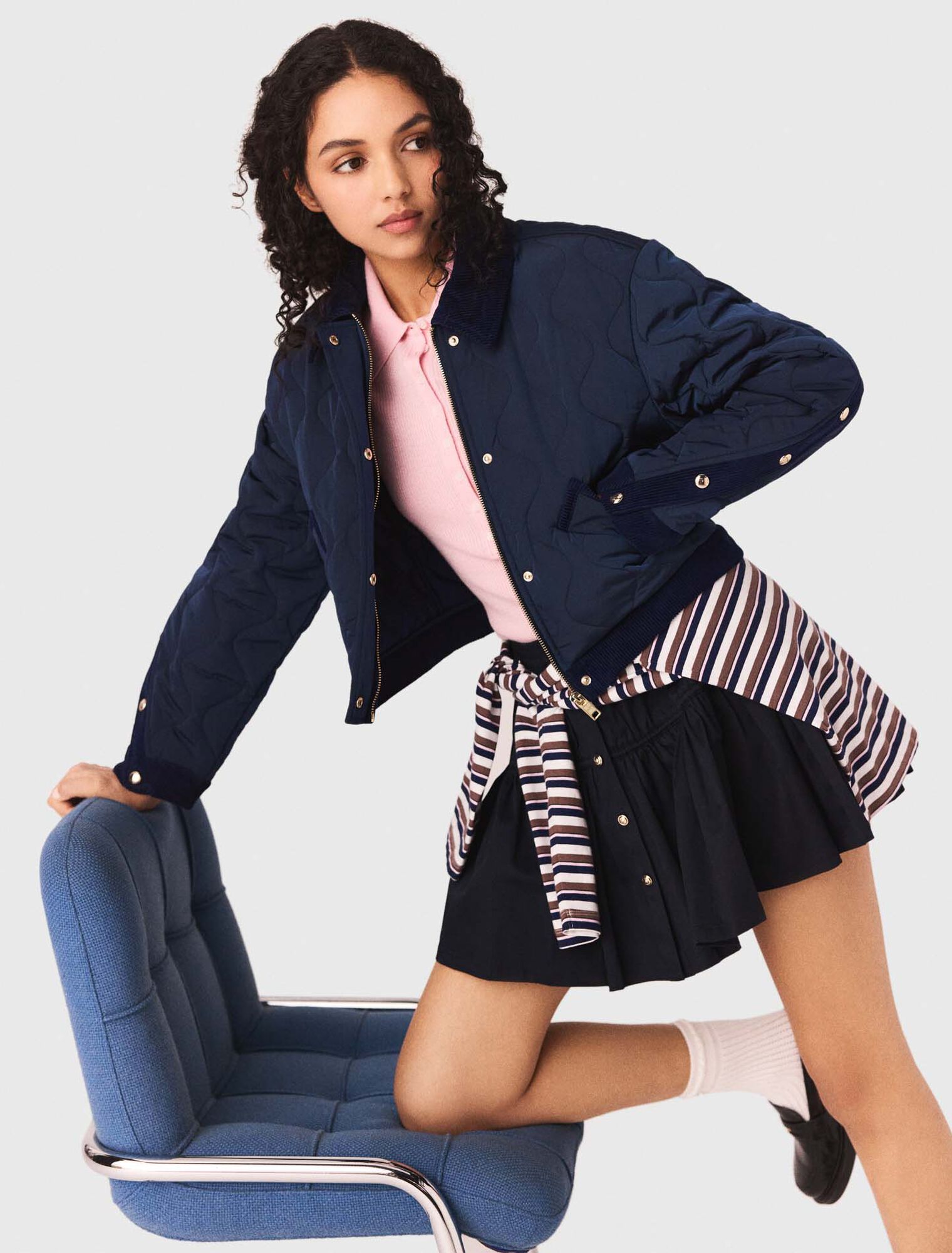 Blouson matelass&eacute; &agrave; d&eacute;tails velours