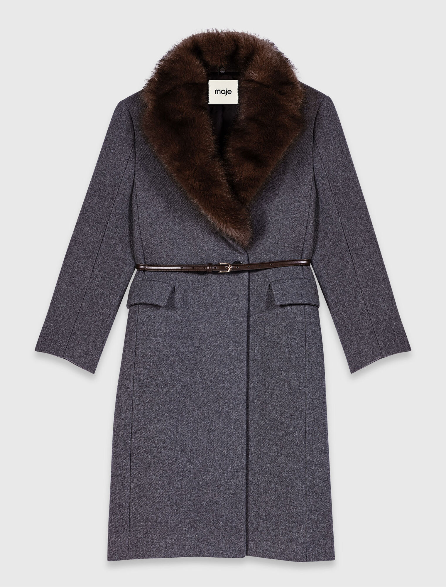 Manteau long et col fausse fourrure