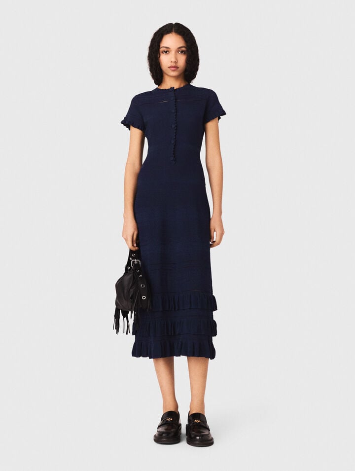 Robe longue en maille avec volants