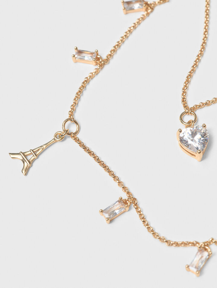 Collier double &agrave; charms strass&eacute;s