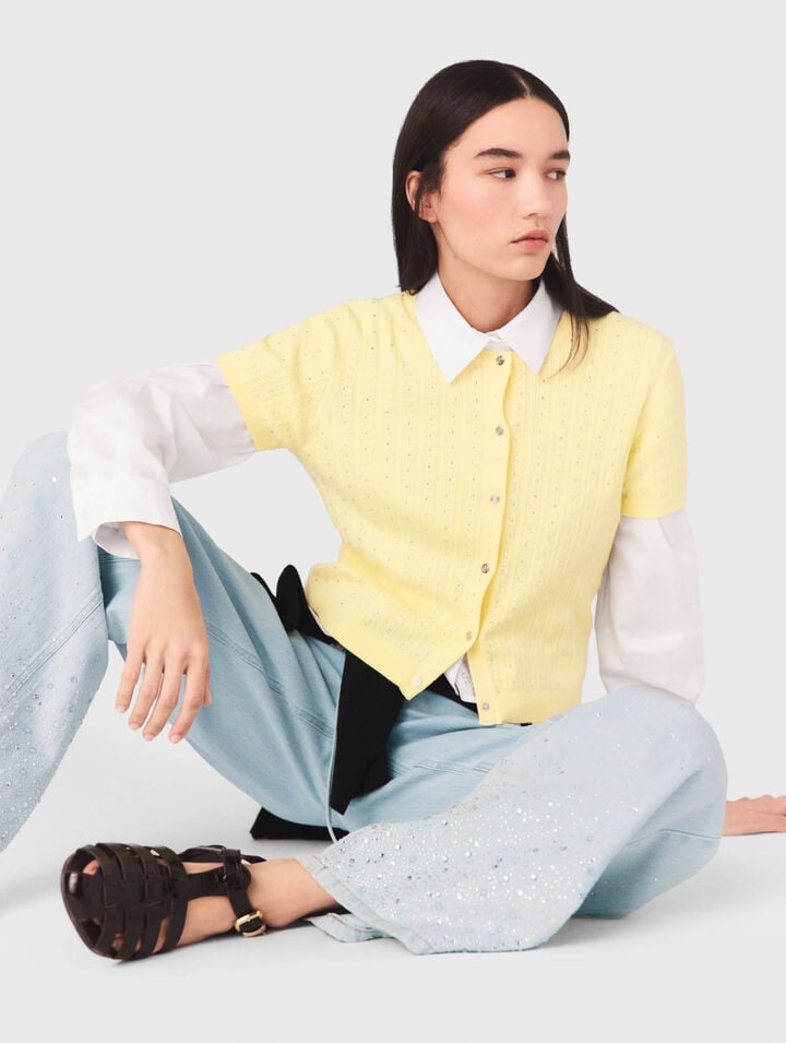 Cardigan &agrave; col rond strass&eacute;