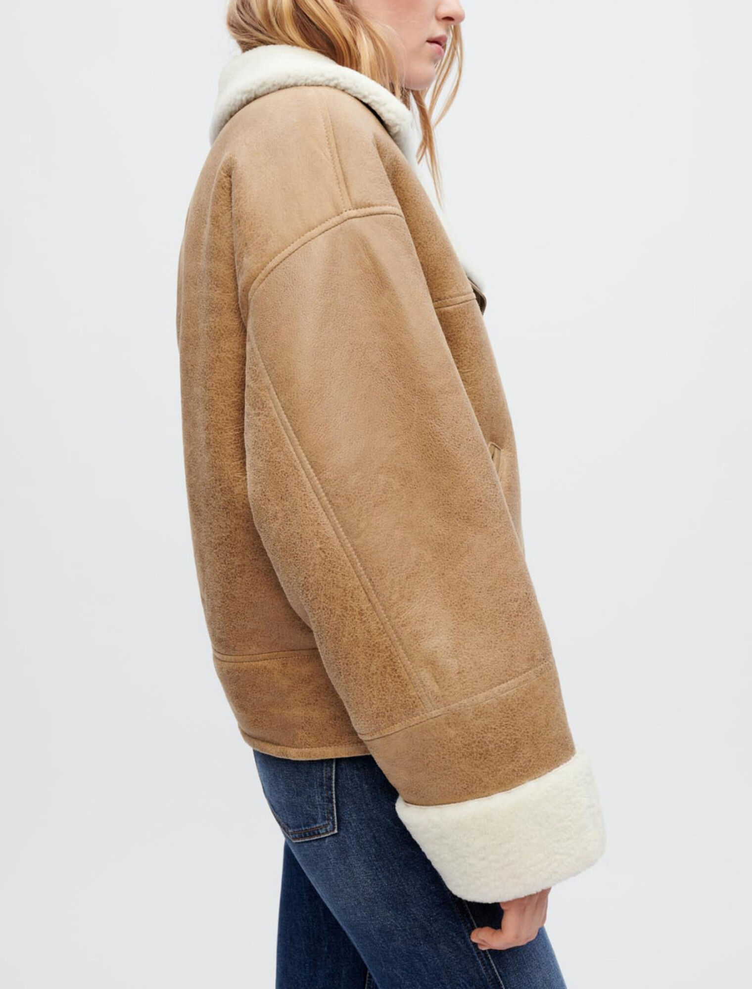 Manteau en peau lainée bicolore