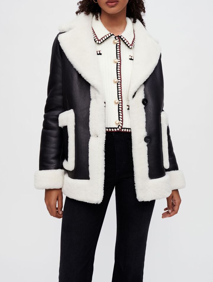 Manteau en peau lainée bicolore